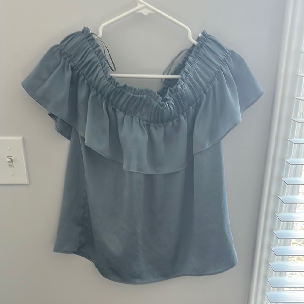 Blue Ruffled off the shoulder women's top